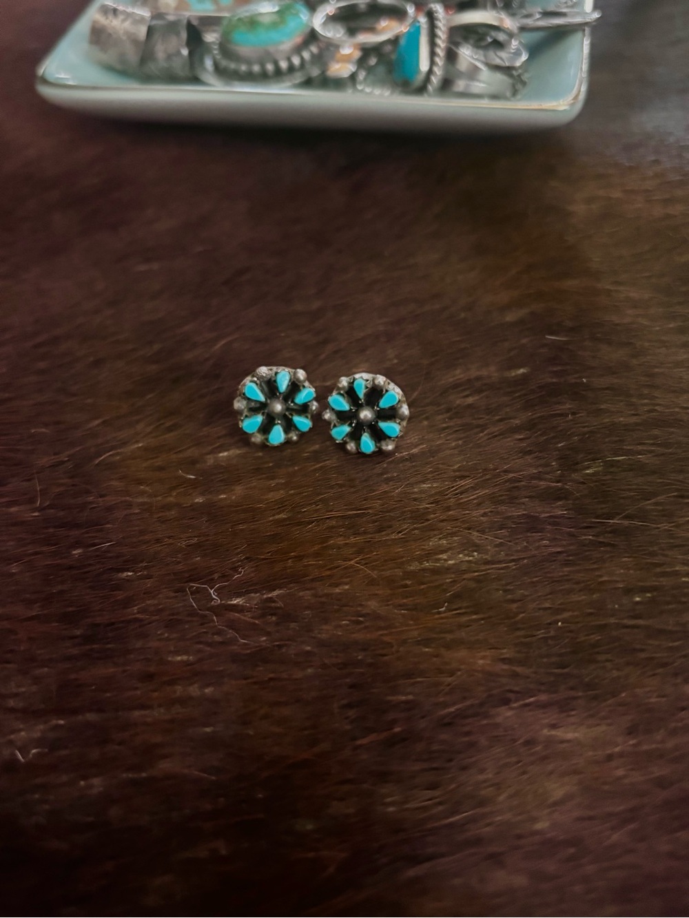 Vintage Zuni needlepoint turquoise cluster earrings